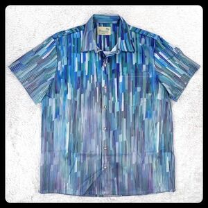 Royaura Hawaiian Shirt Men's MEDIUM Blue Green Button Up Aloha Digital Fade